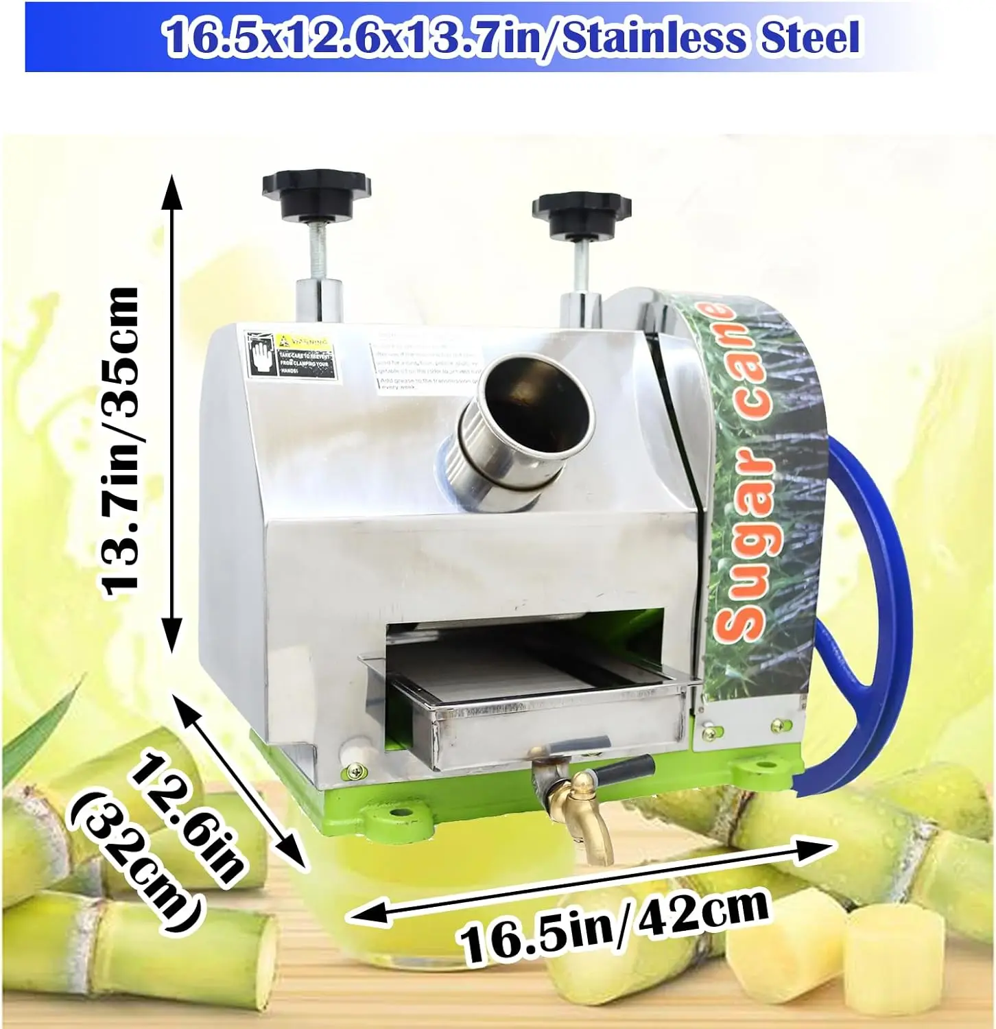 Exprimidor Manual de caña de azúcar, exprimidor comercial de prensa de caña de azúcar con 2 cuchillos, carcasa de acero inoxidable