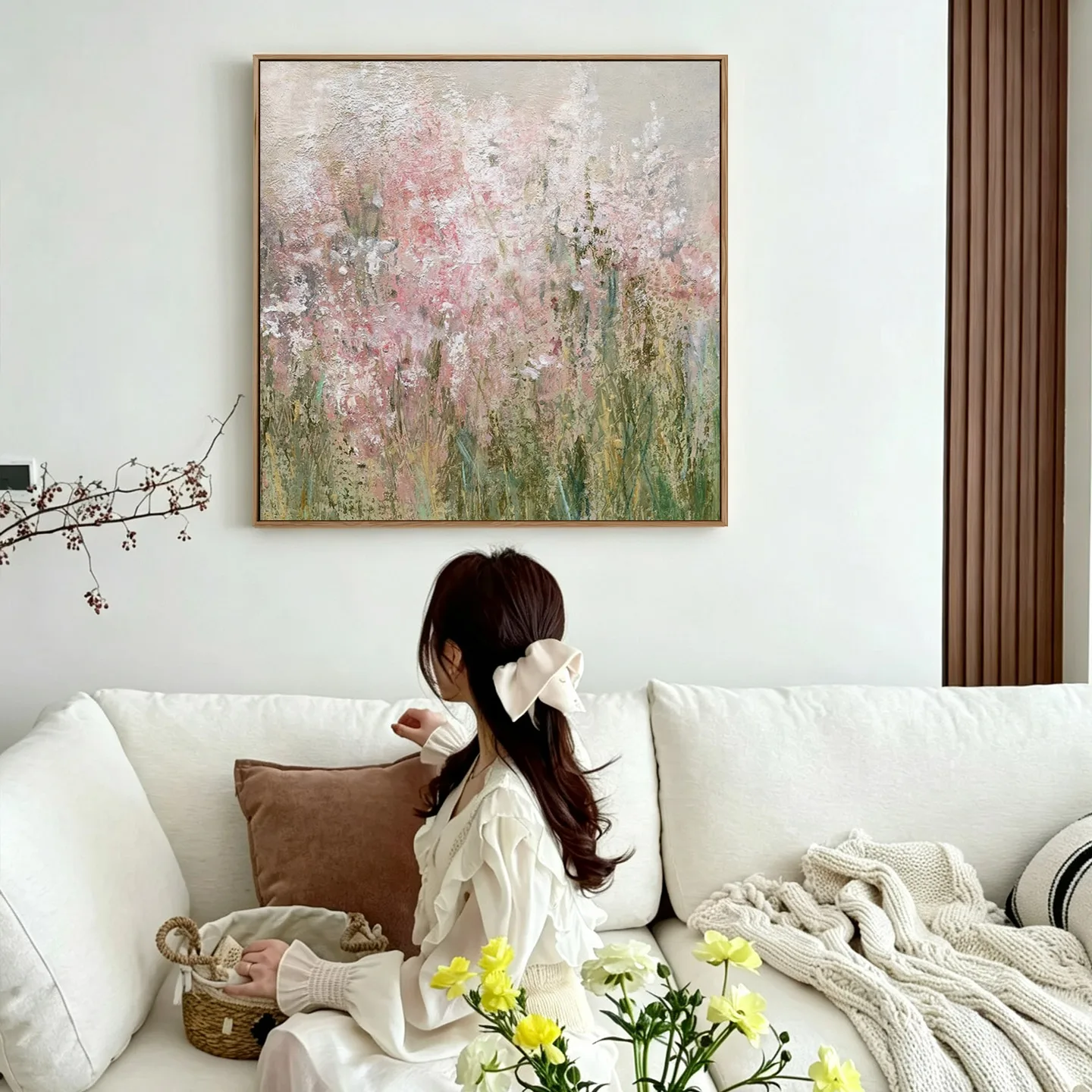 Nordic Abstract Wildflower Wall Art Vintage Pastoral Pink White Floral Canvas Print Home Room Decor Poster