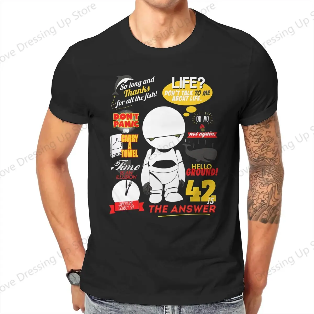 100% Cotton T-shirt Marvin Loose Men T Shirts Hitchhikers Guide To The Galaxy 1 Summer Street Short Sleeve Top S-6XL