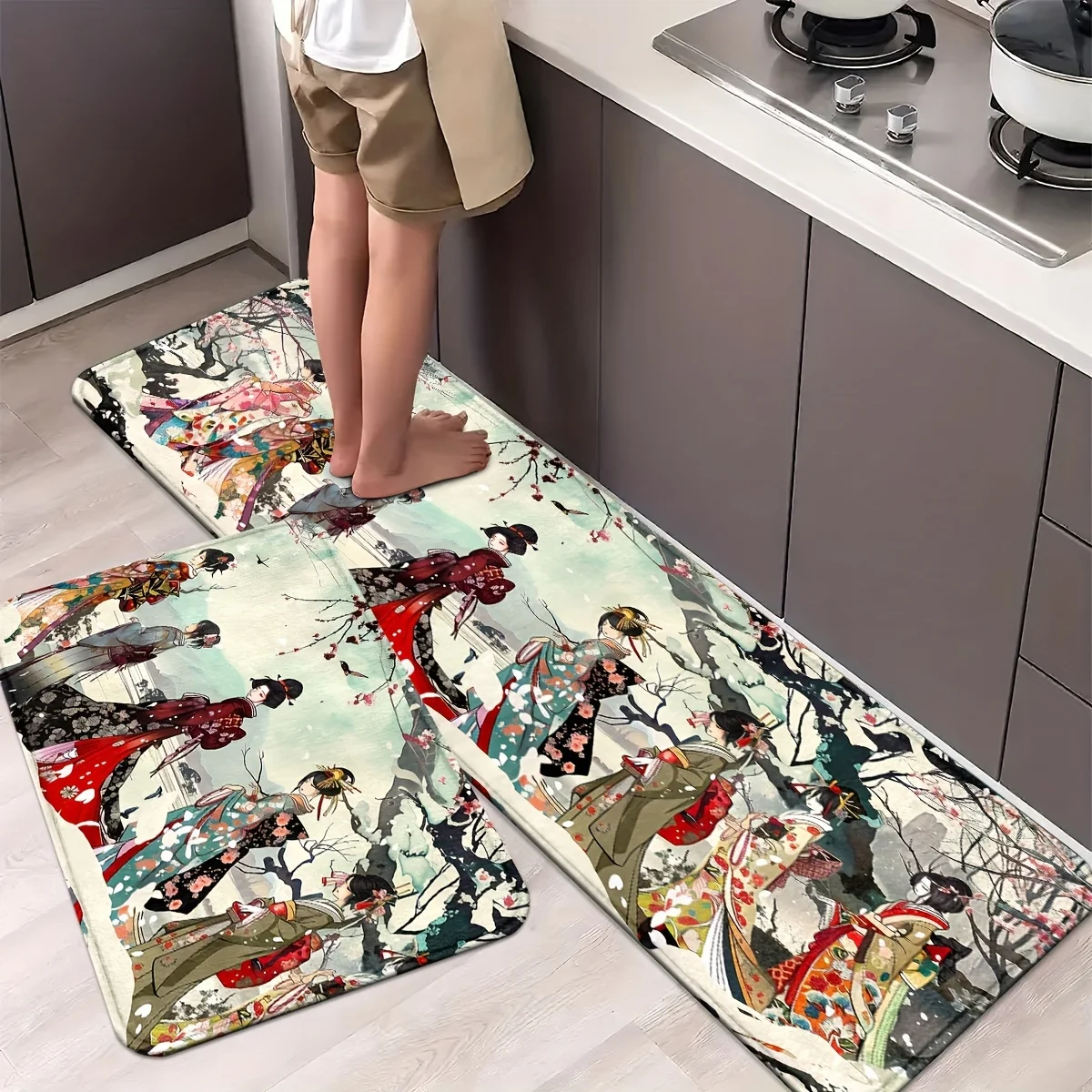 

Japan Style Kimono Girl Kitchen Carpet Flannel Anti-slip Bathroom accessories Mat for Livingroom Entrance Foot mat Home Decorate