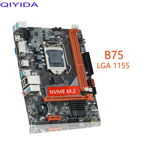 Qiyida B75 motherboard LGA 1155 Support i3/i5/i7 Processor and DDR3 PC3 Desktop RAM With VGA USB2.0 USB3.0