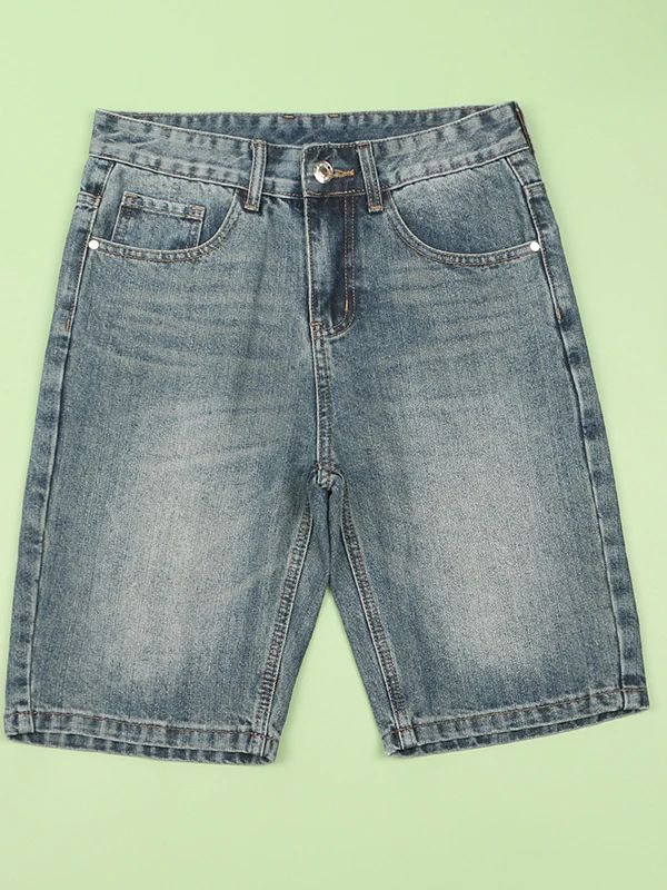 

Мужские летние тонкие повседневные джинсы с пятью точками в стиле ретро, прямые дышащие джинсы свободного покроя со средней талией