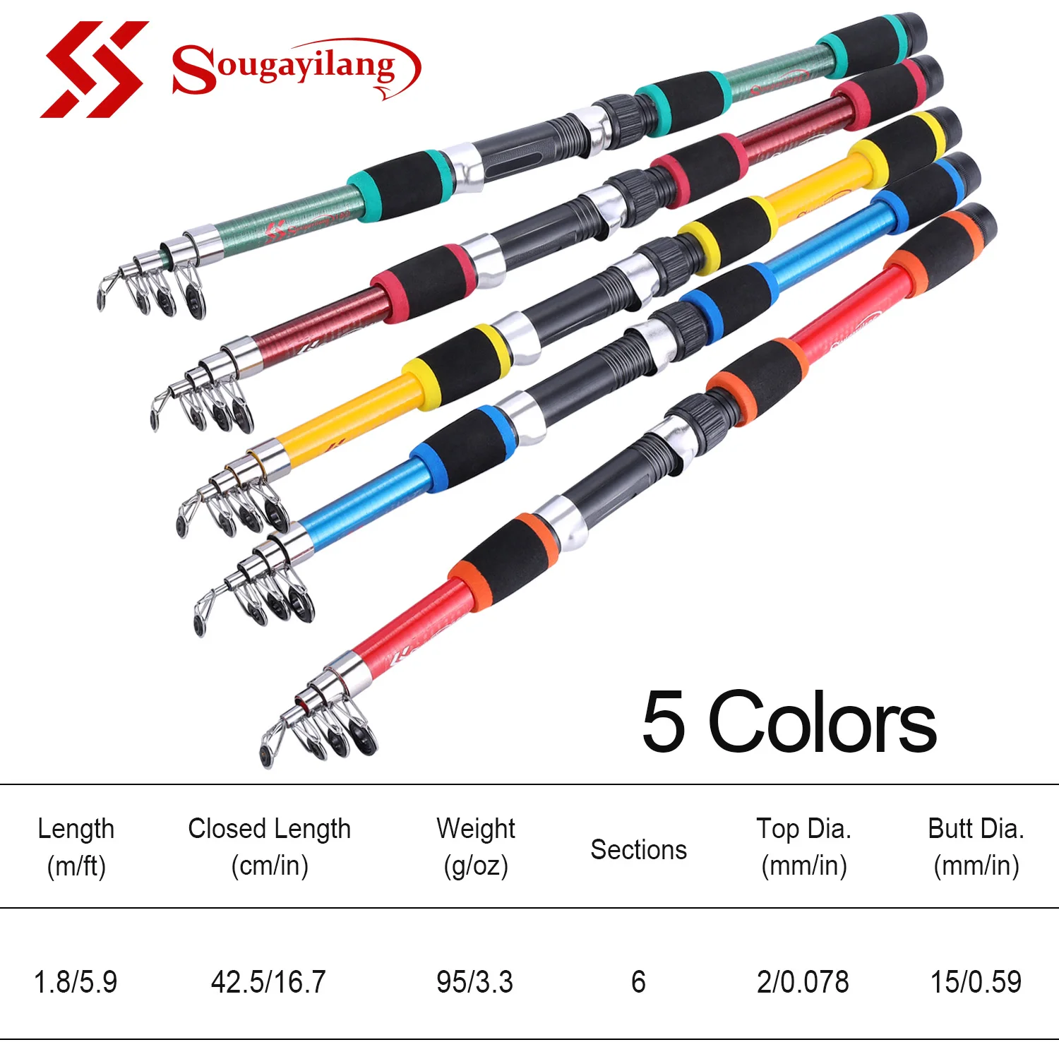 Sougayilang 1.8M Spinning Fishing Rod M Power Children Fishing Rod Telescopic Rock Fishing Rod Carp Feeder Rod Surf Beginner Rod image 2
