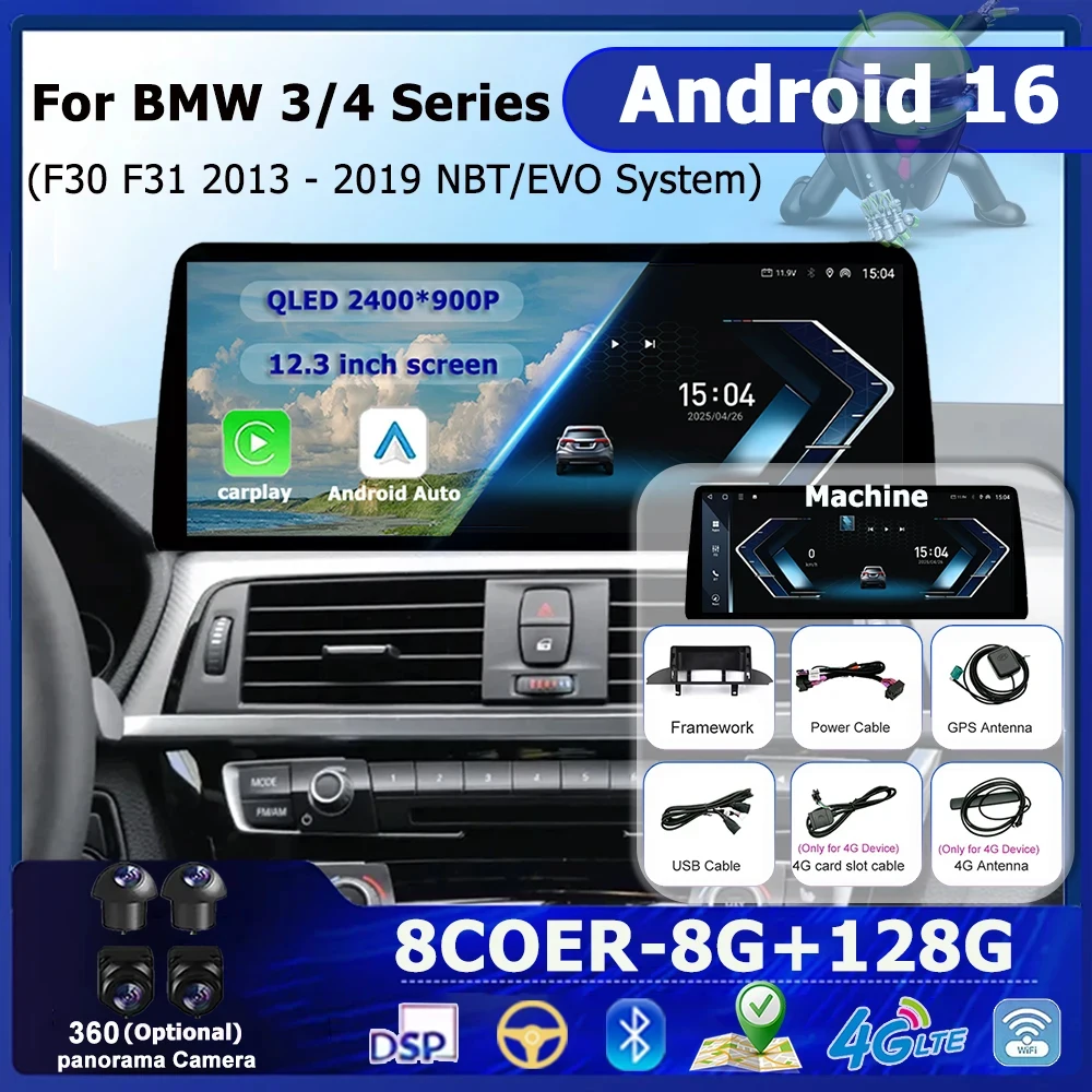 Android 16 Car Video Multimedia Stereo Player BT 4G For BMW 3 Series 4 Series F30 F31 2013 2014 - 2019 NBT EVO System
