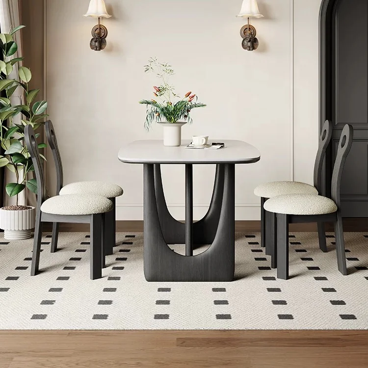 

# French Retro Luxury Solid Wood Table Legs Rectangle Table Sintered Stone Marble Designer Restaurant Furniture