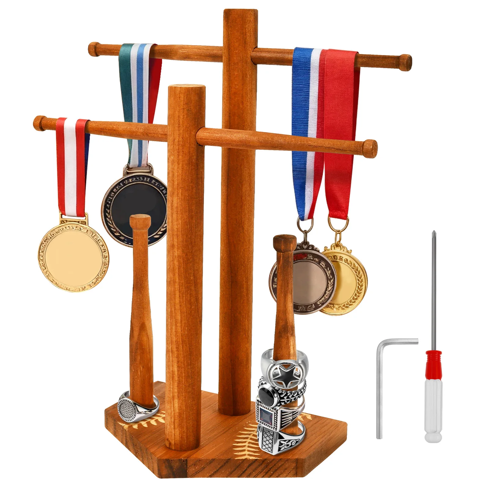 

Baseball Ring Holder 2 Layer Wooden Softball Drip Necklace Display Organizer Softball Theme Accessory Sports Memorabilias Shelf