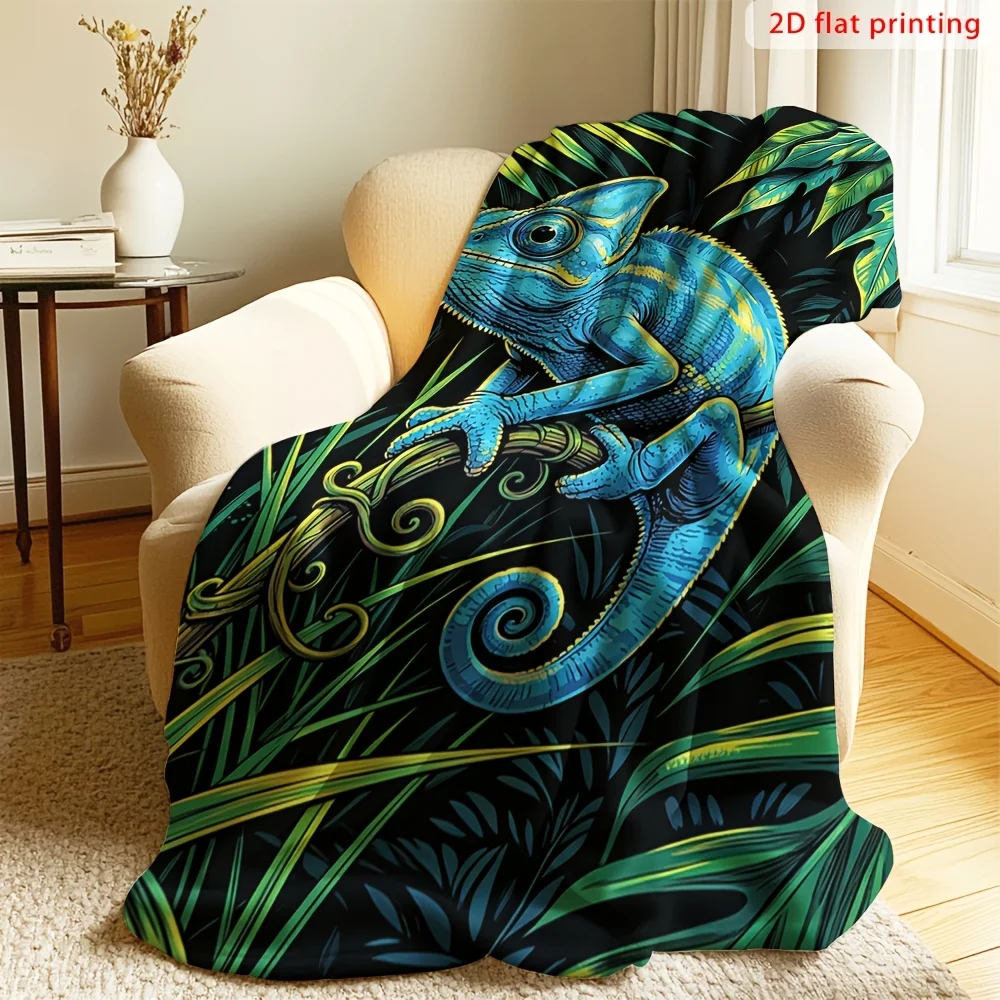 Premium Tropical Jungle Chameleon Art Blanket Throw 150x200cm Vibrant Exotic Lizard Print Bed Cover Decorative Home Decor
