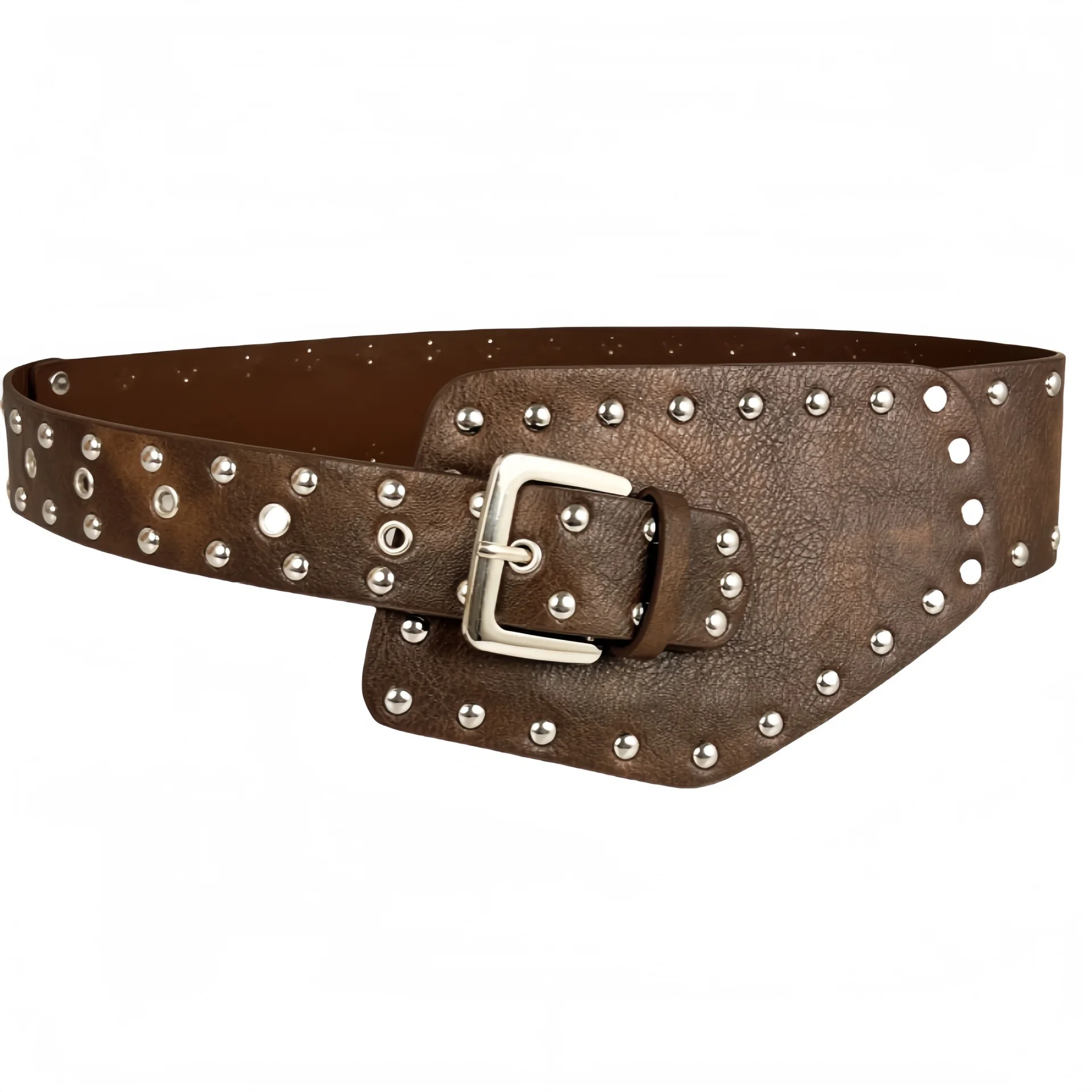 Cross-Border European And American New Rivet Trendy Versatile Fashion Punk Style Wide Belt Personality Fluffy Hot Girl Z Era