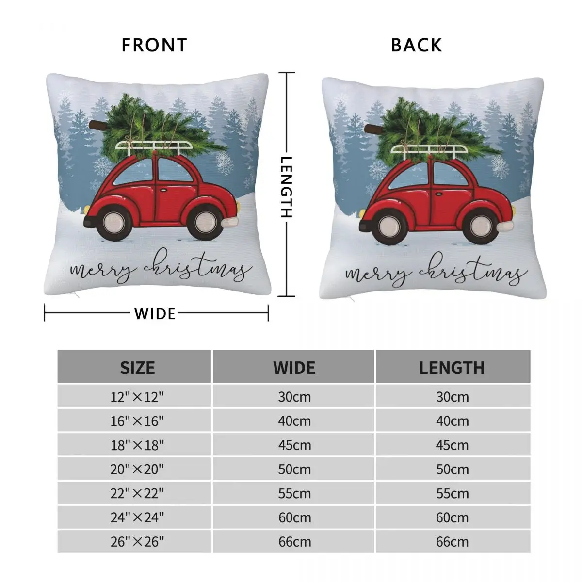 Red Car Christmas Tree On Roof Square Pillowcase Polyester Linen Velvet Pattern Zip Pillow Case Sofa Seater Cushion Cover