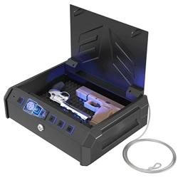 Gun Safe for Home, All Metal Firearm Safety Device for Handgun, Quick-Access Pistol Safe Device with Fingerprint Lock and Key Pa