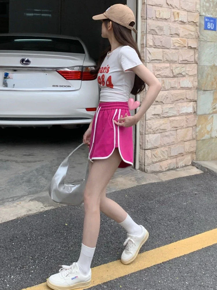 Shorts Women Summer Sporty Design Simple Straight Daily Students Tender Patchwork High Waist Leisure All-match Basic New Cozy