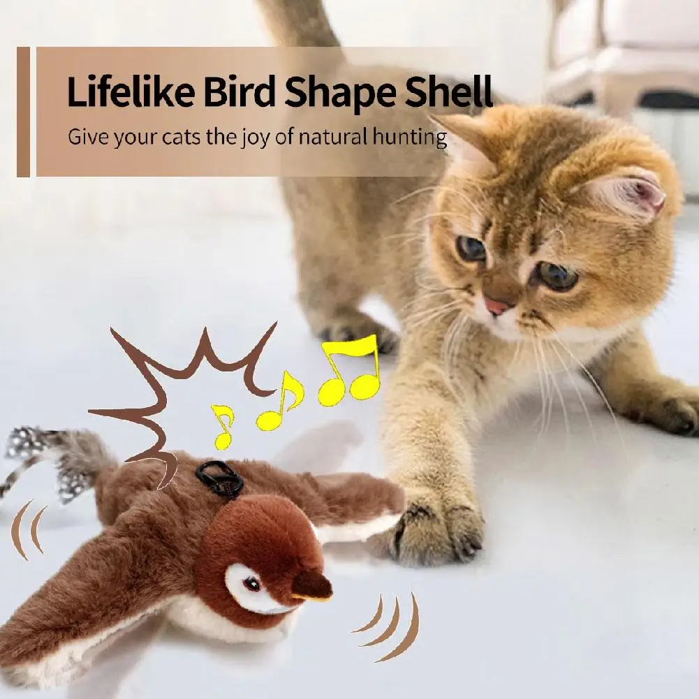 Interaktives Katzenspielzeug, zwitschernde Vogel, wiederaufladbares interaktives schlagendes zwitschernendes Vogel-Katzenspielzeug, berührungsaktiviertes Vogel-Katzenminze-Spielzeug