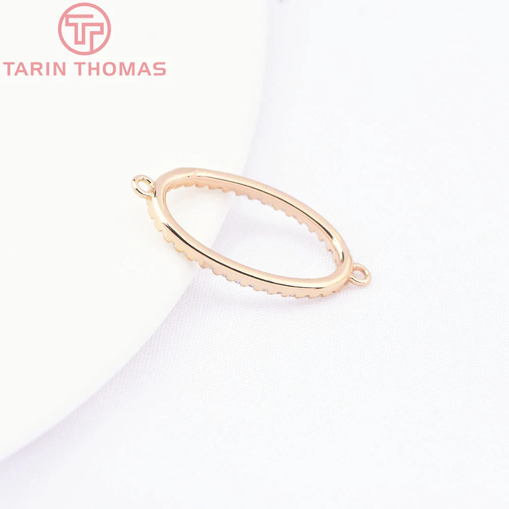 (9025) 4PCS 21x11MM 24K Gold Color Brass with Zircon 2 Holes Oval Connector Charms Pendants High Quality Jewelry Making Findings