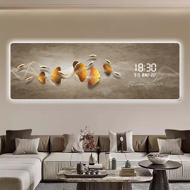 Ginkgo Leaf Nine Fish Painting Living Room Decoration Painting LED Electronic Clock Bedroom Wall