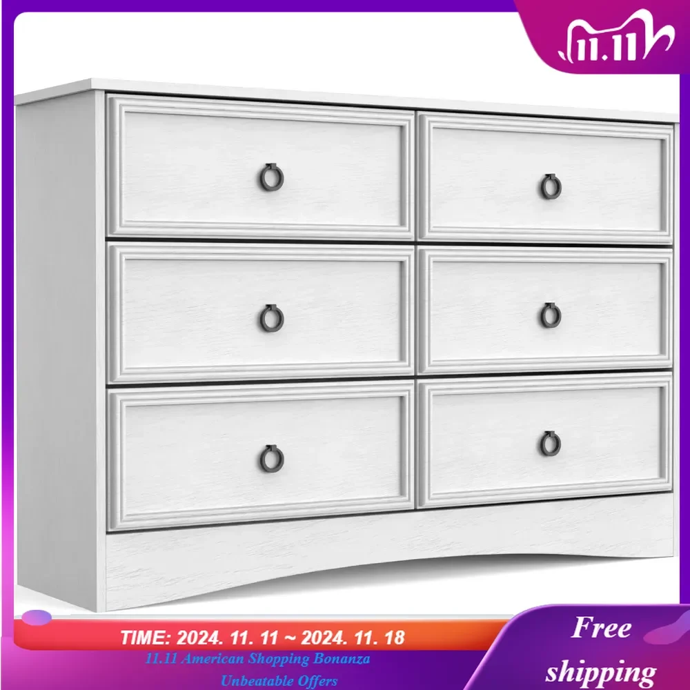 Modern 6 Drawer Dresser, Dressers for Bedroom, Chest of Drawers Closet Organizers, Storage for Clothes-Easy Pulls Handle