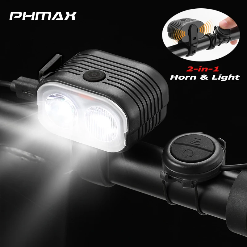 Фара велосипедная PHMAX с клаксоном, 6 режимов