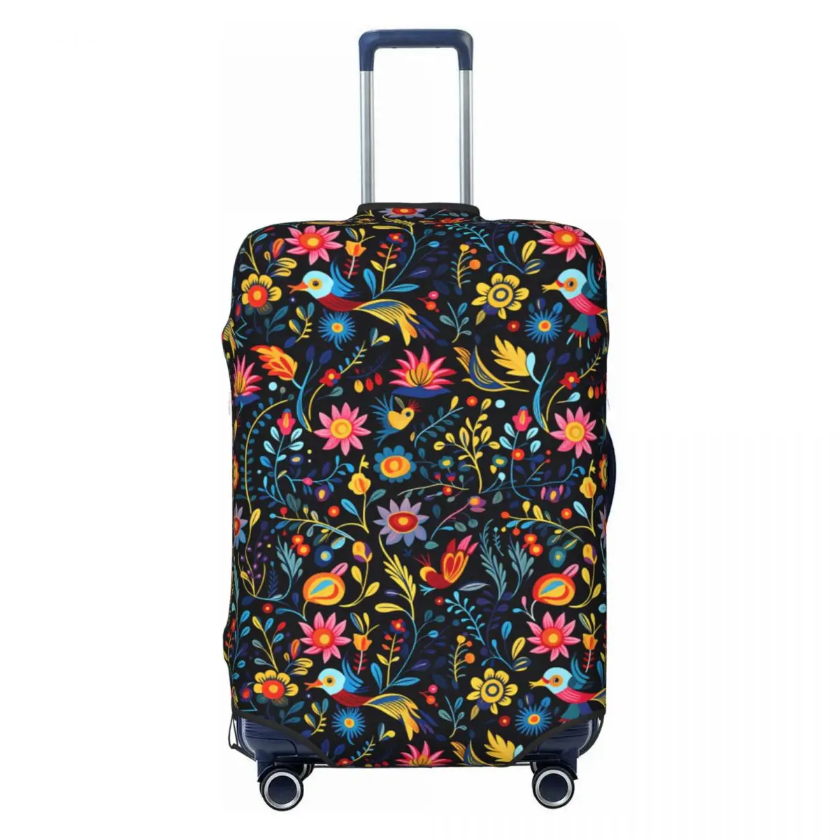 Mexican Folk Art Bird And Flower Pattern Travel Luggage Cover Elastic Suitcase Cover Protector Fit 18-32 Inch