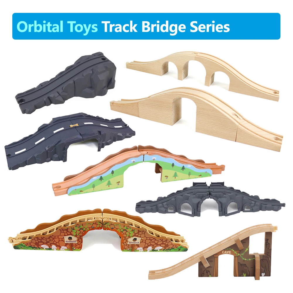 Accessoires de voie de Train en bois, série pont Compatible avec les voitures de Rail magnétiques en bois massif, jouet éducatif pour garçon/enfant, cadeau X29