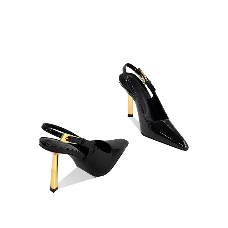 

Black pointed high-heeled shoes for women in summer 2025, new French style square toe style, sexy single shoe, slim heel sandals