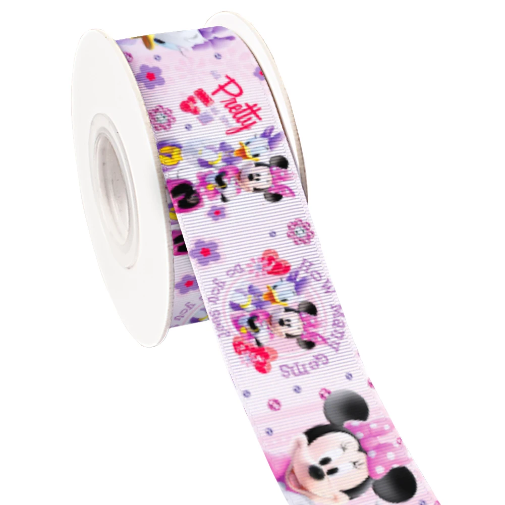 Disney Mouse Cartoon Mickey Minnie Printed Grosgrain Satin Ribbon for Gift Wrapping Hair Bow Craft Accessory 50 Yards