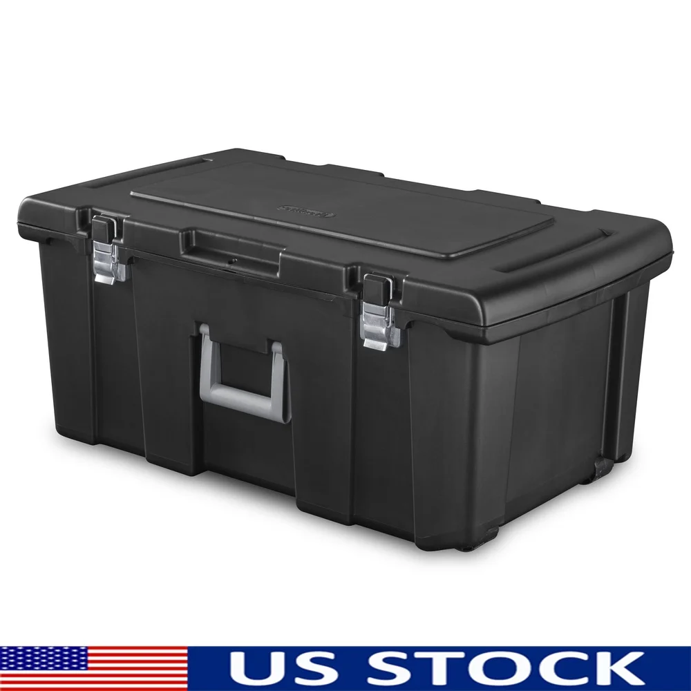

Durable Portable Plastic Footlocker with Wheels Lockable Storage Solution Camping Moving Gear College Dorm Room 16 Gallon