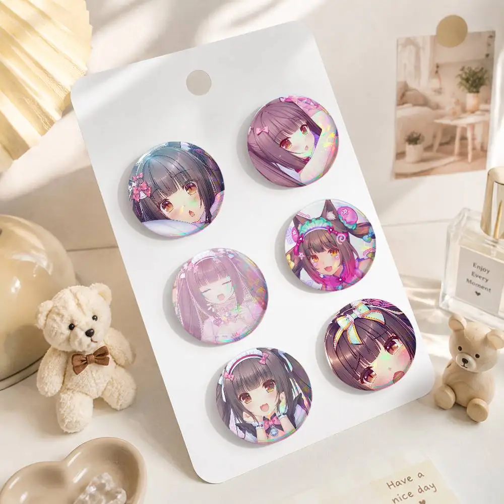 A-Nekopara Chocola Cartoon Round Brooches On Backpack Jacket Acrylic Button Pins Collection Gifts