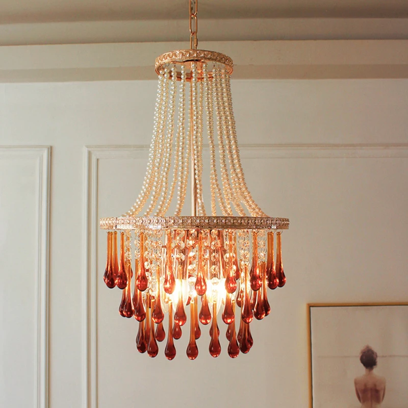 AiPaiTe-Lustre en cristal français adapté au salon, à la salle à manger, à la chambre à coucher, vert cendré et ambre