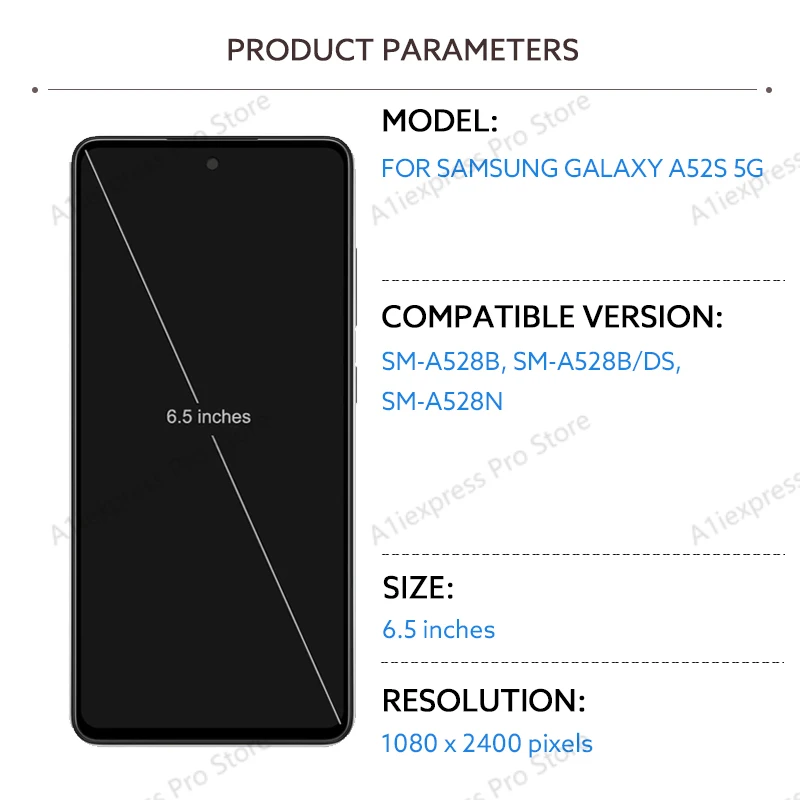 AMOLED LCD Screen For Samsung Galaxy A52s 5G A528 LCD Display Touch Screen Digitizer Assembly With frame A528B A528N Repair Part