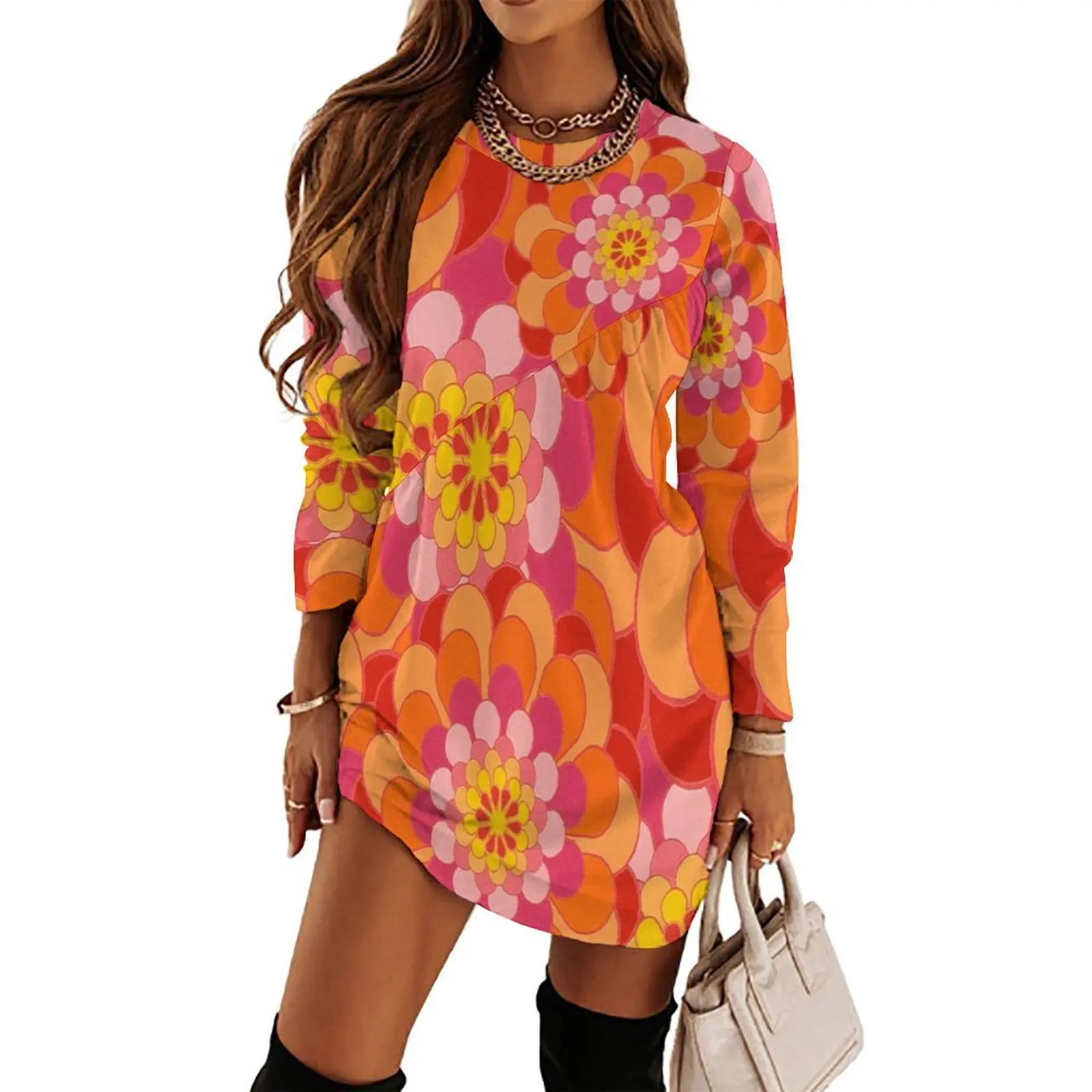 

60s Flower Power - Yeah Baby! Long Sleeved Dress summer clothes summer dresses women 2024