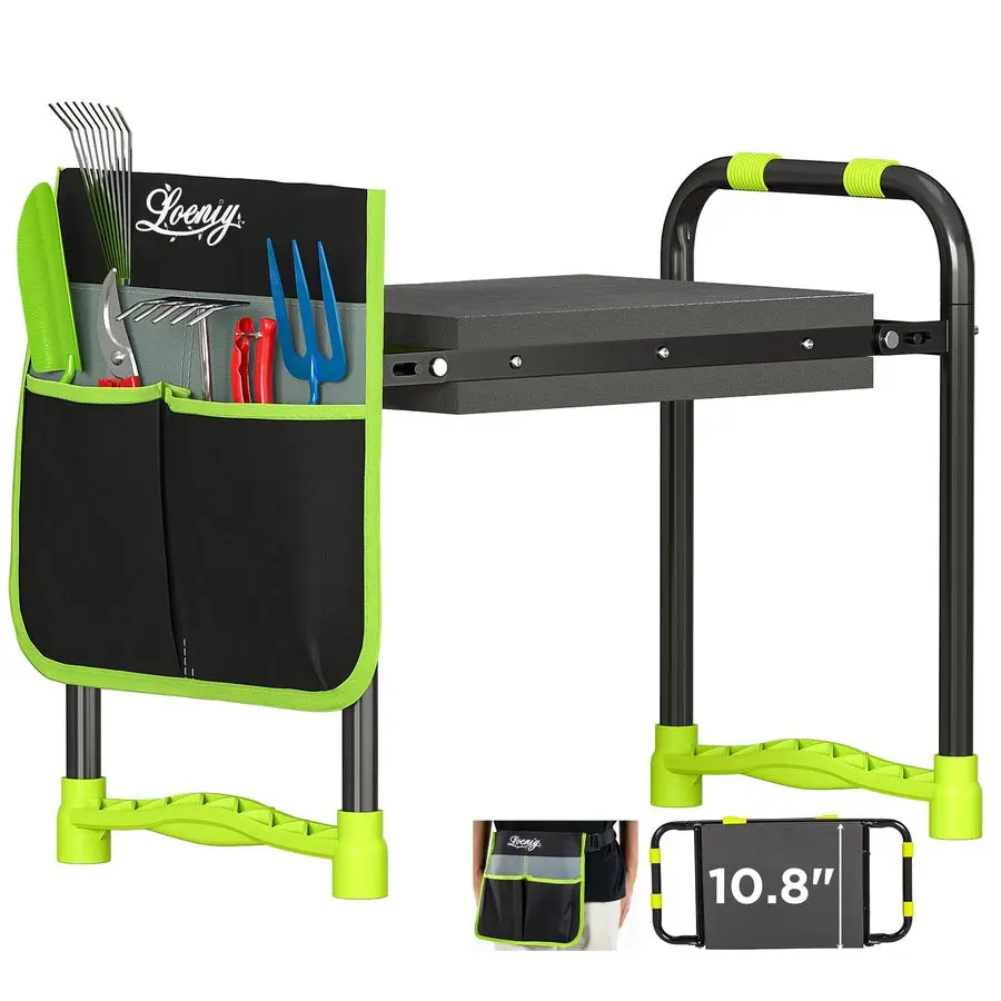 

10.8 Wide Garden Kneeler and Seat, Heavy Duty Foldable Gardening Stool with Tool Belt Pouch, Portable Gardening Bench Chair for