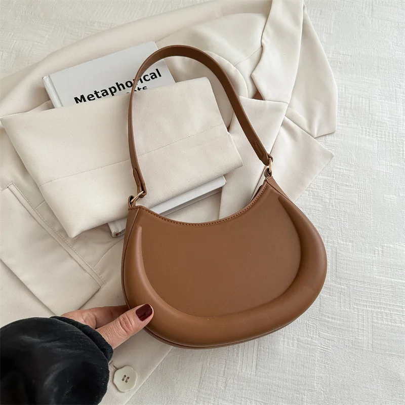 Solid color texture handbag versatile ins niche design shoulder bag dumpling bag casual bag