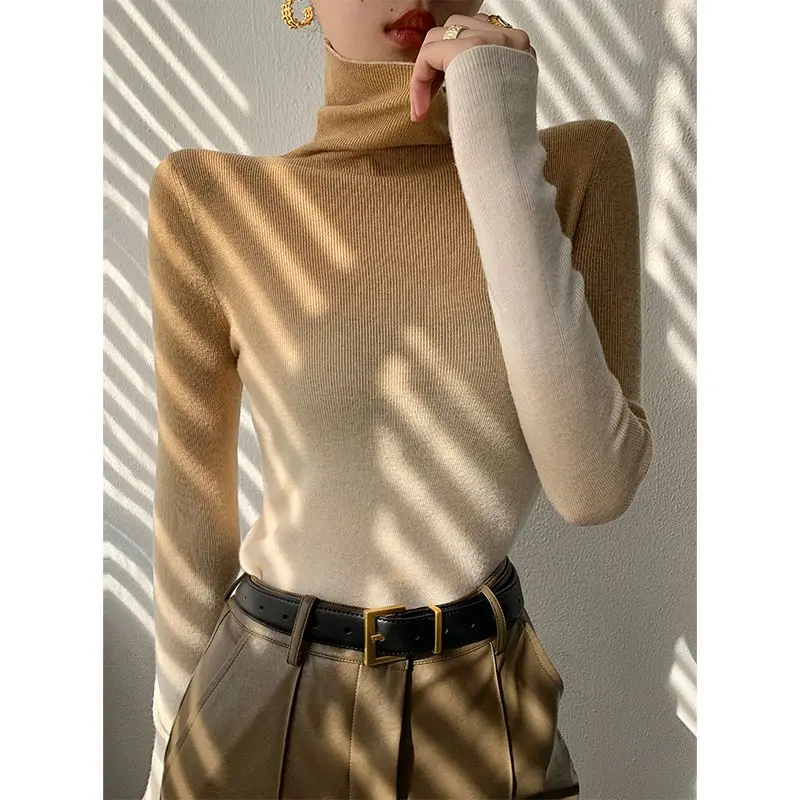 Women\'s Fashion Slim Gradient Sweaters 2023 New Autumn and Winter Female Clothing Korean Long Sleeve Turtleneck Knit Pullovers