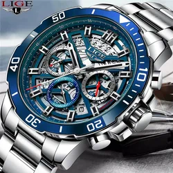 LIGE New Fashion Hollow Watch For Men Top Brand Luxury Business Watch Men Military Sports Waterproof Men's Quartz Wristwatches
