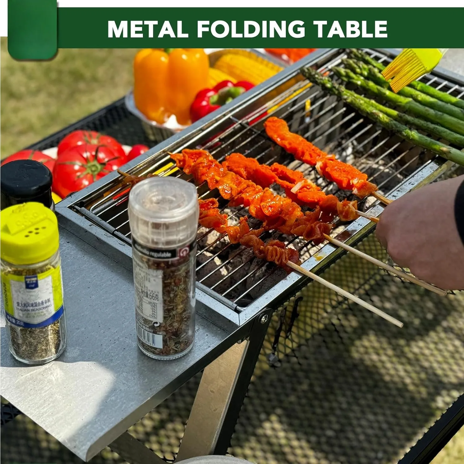 Aluminum Alloy Folding Table with Lifting Shelves Height Adjustable Compact and Portable Picnic Table for Grill Outdoor Camping