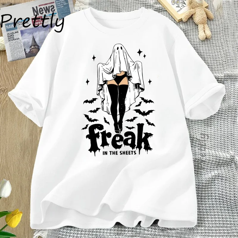 

Funny Halloween Sheet Ghost T Shirt Adult Humor Halloween T-shirt Retro Short Sleeve Round Neck Tshirt Woman Clothing Streetwear