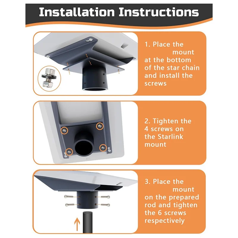 ABGR-Star Link Flat High Performance Pipe Adapter, Star Link Mounting Kit Black For Performance Star Link Internet Kit