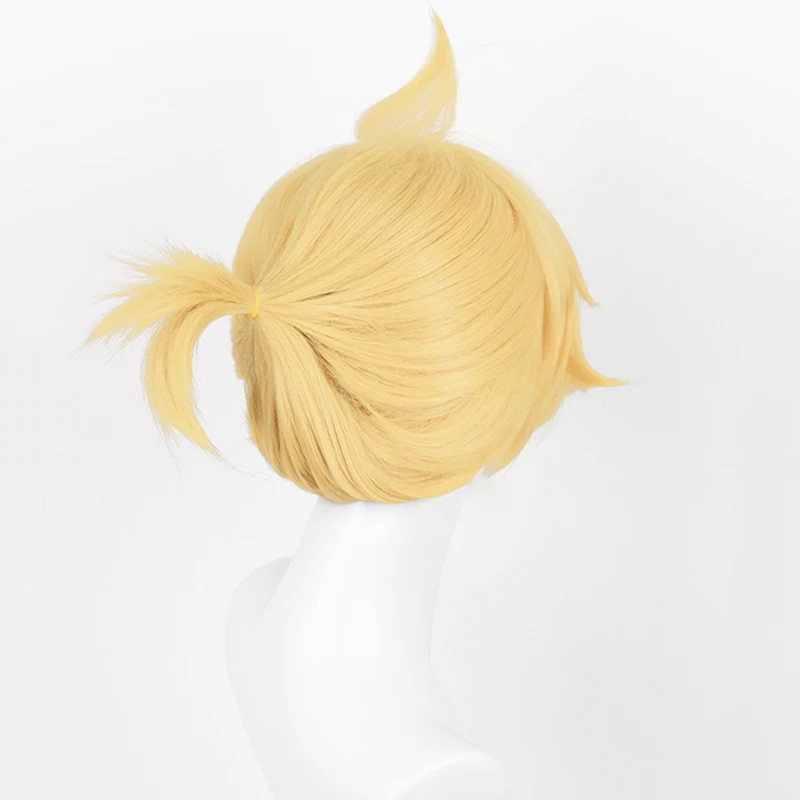 High Quality Rin Len Cosplay Wig Short Light Golden Yellow Heat Resistant Synthetic Hair Anime Cosplay Wigs + Wig Cap