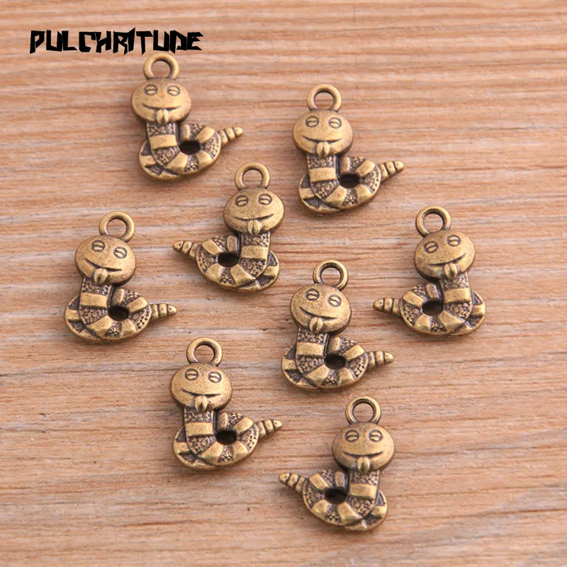 14PCS 13*16mm Metal Alloy 2020 New Two Color Baby Snake Charms Animal Pendants For Jewelry Making DIY Handmade Craft