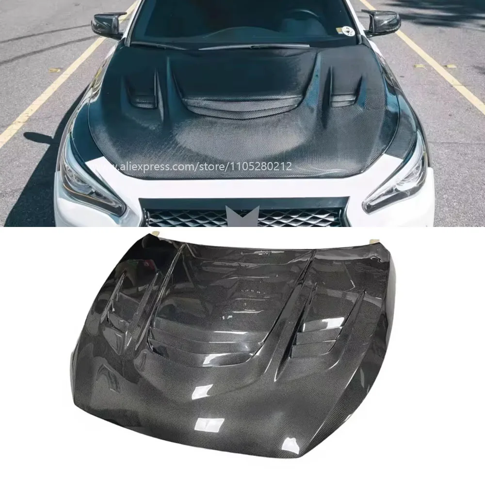 

Подходит для моделей Infiniti Q50 2014-2023, вытяжка из сухого углеродного волокна, встроенная молдинг, сверхлегкий, вентилируемый капот гоночного типа.