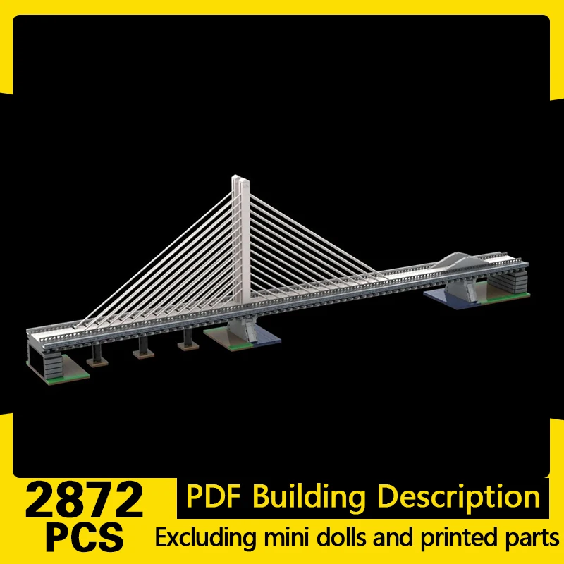 Street View Model MOC Building Bricks Cable-Stayed Highway Bridge Modular Technology Gifts Holiday Assemble Children Toys Suit