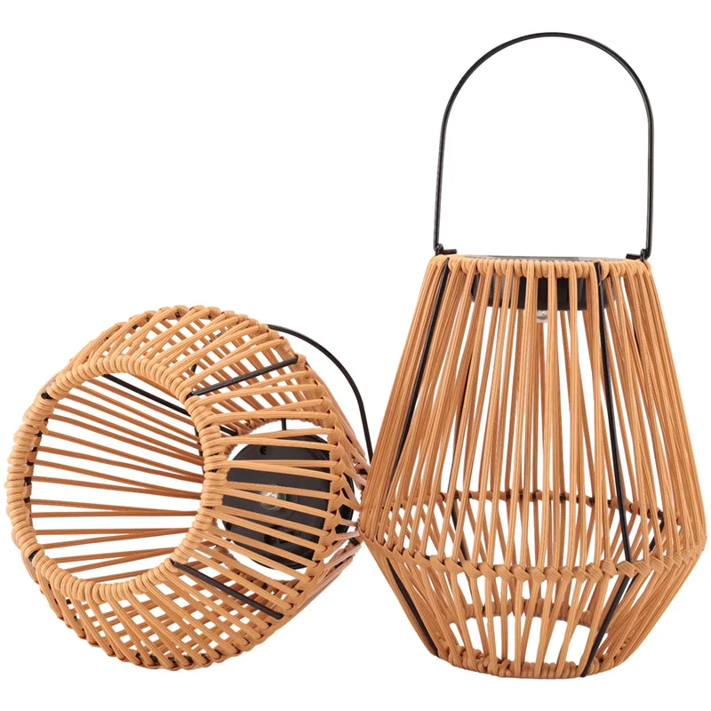 

2 PCS Solar Lanterns Solar Powered Outdoor Lights As Shown PE+Iron Waterproof For Decorating Garden Yard Patio