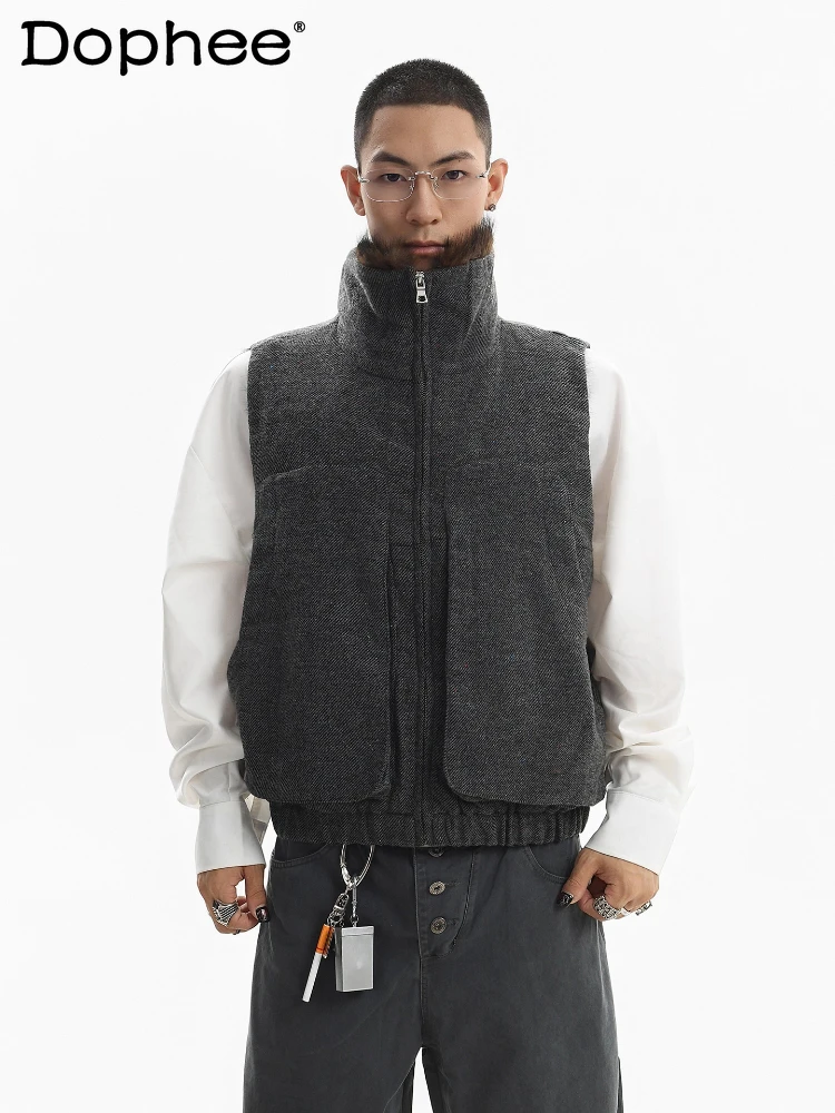 

Trendy High-End Large Pocket Design Solid Color Vest Parkas Men 2025 Winter New Comfort Parkas Sleeveless Solid Color Tank Tops