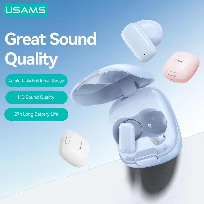 USAMS Wireless Earphones TWS Bluetooth 5.3 Headphone 13mm Drivers With Big Bass Comfortable Wear Earbud for iOS/Android Earphone