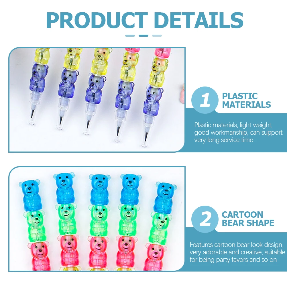 10 قطع من أقلام الرصاص على شكل دب كرتوني للأطفال على شكل دببة عيد الميلاد قابلة للتكديس للطلاب