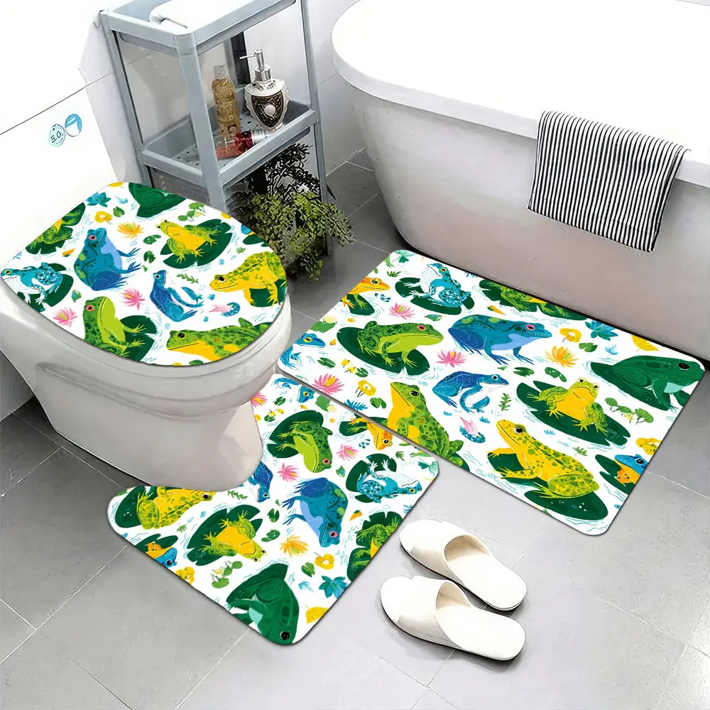 

Набор из 3 супермягких плюшевых ковриков в гавайском стиле - бирюзовый, желтый и розовый, нескользящие напольные коврики с силуэтами пальм и тропическим узором