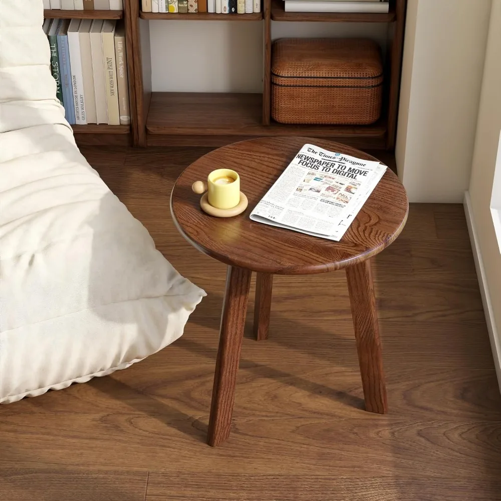 

100% Solid Oak Round Side Table, Small Bedside Table for Small Spaces, Living Room End Table with Stable Frame, Modern Nightstan