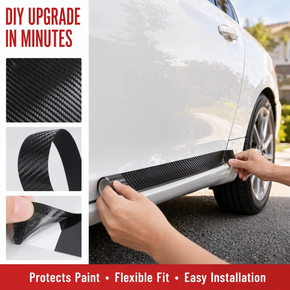 Black Door Sill Sticker Carbon Fiber Direct Paste Threshold Guard Anti-Scratch Car Door Edge Protector Vehicle Interior Refit