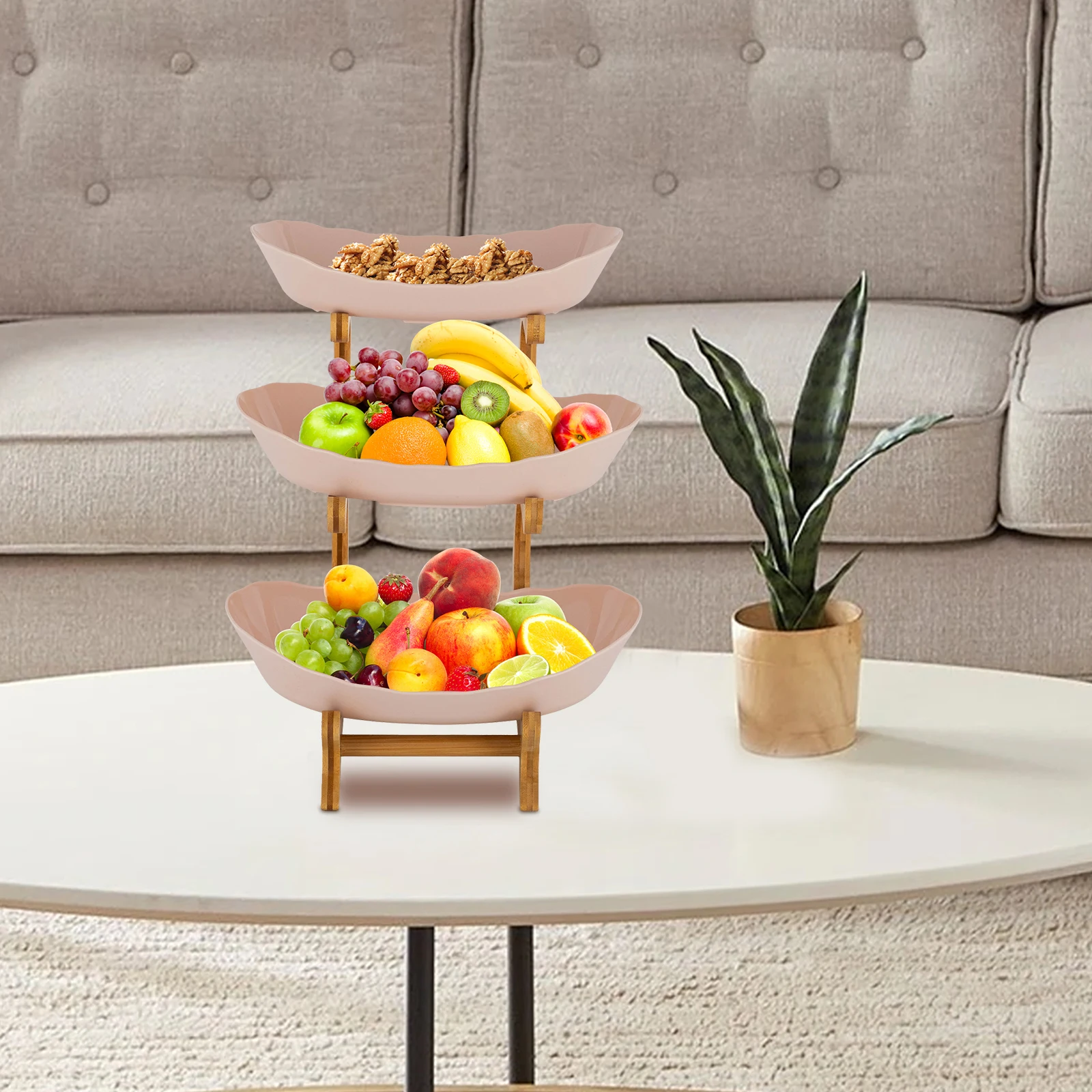 

3 Tier Fruit Basket with 3 Anti-slip Ceramic Fruit Bowls for Putting Fruits Vegetables Cakes Snacks and Any Table Wedding