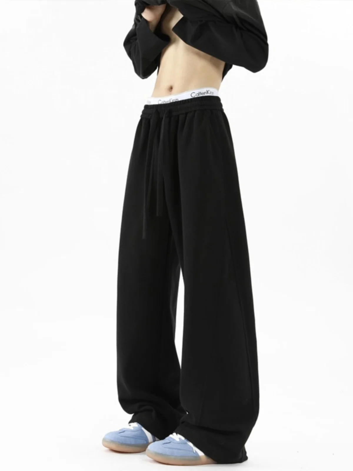 

Black Thickened Bend Knife Pants Drapey Fleece Lined Thickened Straight Loose Wide Leg Casual Trousers for Men Autumn Winter