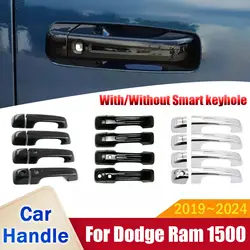 For Dodge Ram 1500 2019-2024 Car Sticker Carbon Fiber Style Silver Exterior Door Handle Moulding Cover Trim Decor Accessories